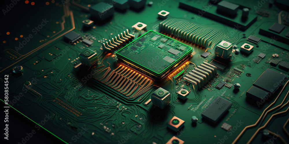 Microprocessor Inside Photo Close-up Shot of an Advanced Futuristic Microprocessor Chip Connecting ...