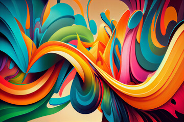 Wall Mural - An Abstract Fluid Painting With Multiple Colors Blending Together And Flowing, Creating A Sense Of Movement And Energy.