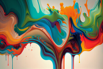 Wall Mural - An Abstract Fluid Painting With Multiple Colors Blending Together And Flowing, Creating A Sense Of Movement And Energy.