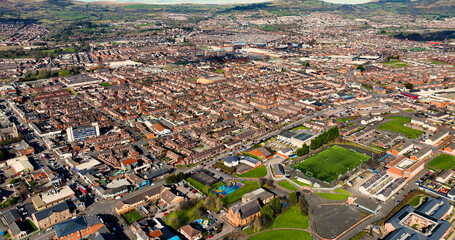 Aerial view of Residential homes and Apartments in Belfast City in Northern Ireland Cityscape