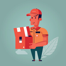 Postman Holding Boxes To Deliver, Vector Illustration