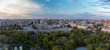 Aerial panorama on Svobody Square with historic buildings with sunset sky. Kharkiv, Ukraine in spring