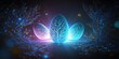 Energy easter. Shine egg for easter. Renewable energy easter concept. Easter blue egg. Light rays shine at background. AI generative