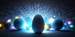 Energy easter. Shine egg for easter. Renewable energy easter concept. Easter blue egg. Light rays shine at background. AI generative