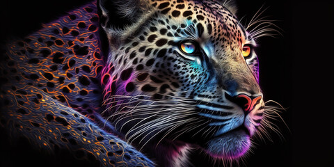 Leopard with neon lights,Generative AI technology