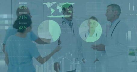 Poster - Animation of data processing on diverse health workers calling doctors for an emergency at hospital
