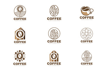 coffee bean drink logo design in brown color vector illustration