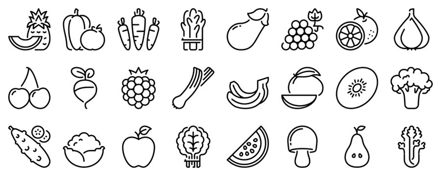 line icons about fruit on transparent background with editable stroke.