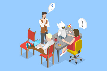3D Isometric Flat Vector Conceptual Illustration of Robotics Club, Programming, Engineering and Technical Education