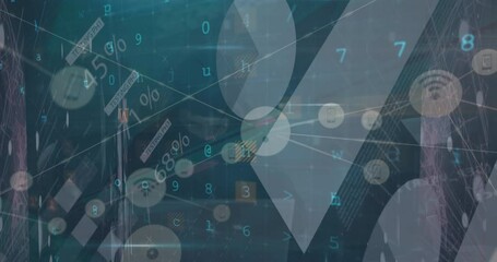 Aufkleber - Animation of digital icons and cyber security data processing against male hacker using a laptop