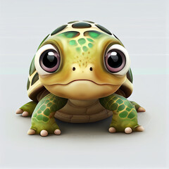 Wall Mural - Adorable baby Turtle character isolated on white background. Generative AI