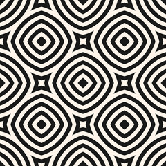 Wall Mural - Geometric line seamless pattern. Simple vector abstract texture with curved shapes, circles, squares, stripes, repeat tiles. Black and white minimal geometric ornament. Stylish monochrome background