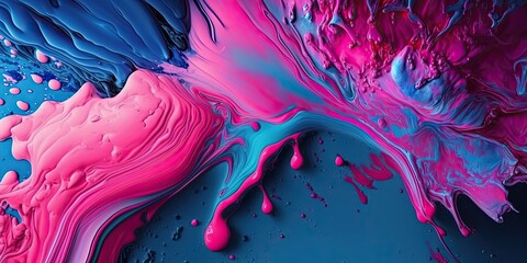 Canvas Print - Pink and Blue Liquid Paint Background (Generative AI)