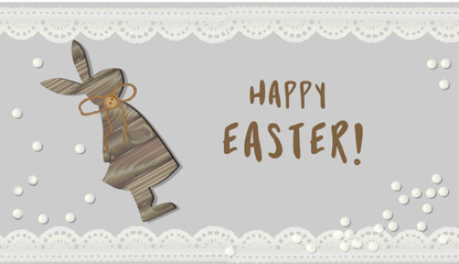 Wall Mural - Easter. hare vector illustration. Bunny Rabbit. Wooden figurine. Decorative element for your design. Happy .