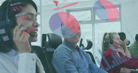 Poster - Animation of financial data processing over diverse business people in office