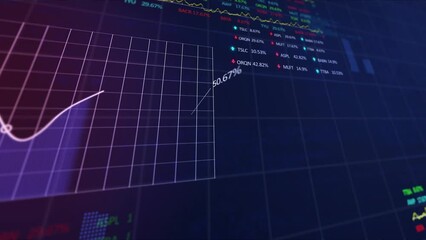 Poster - Animation of financial data processing over grid on dark background