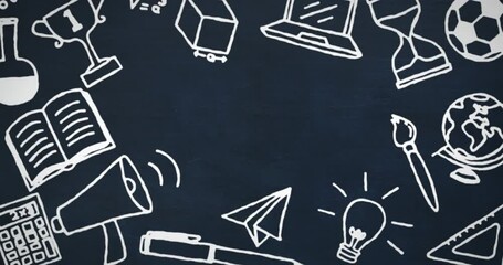 Poster - Animation of multiple drawing of icons against abstract background