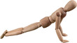 Miniature wooden mannequin in a pushup pose