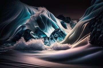 Poster - a light exposure background featuring an abstract seawater flow. Generative AI