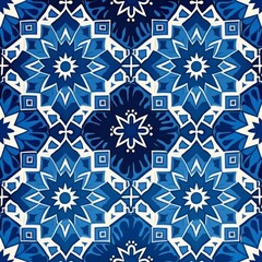 A vibrant ceramic tile design inspired by the seamless patchwork of Portuguese, Spanish, Moroccan, and Turkish styles, perfect for wall and floor decor.  Majolica pottery. AI digital design.