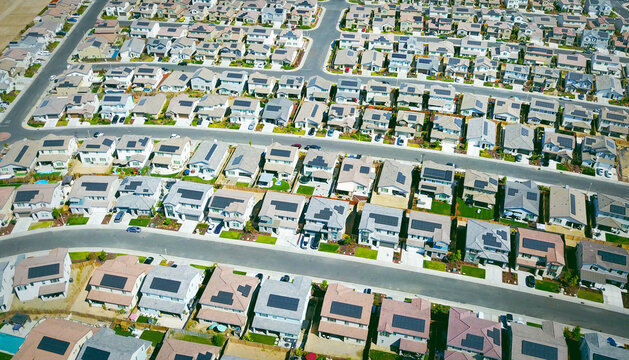 aerial view of solar homes in california
