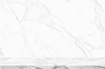 Aufkleber - Empty white marble countertop on white wall mock up banner abstract background for display your packaging or mockup design template,3d rendering