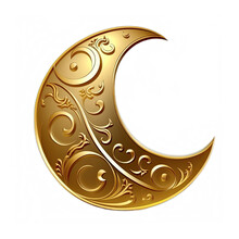 Arabesque Moon Isolated On Transparent Background. Arabic Gold Vintage Moon Shape. 3d Illustration. Ramadan Ornament.