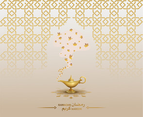 Wall Mural - islamic greeting ramadan kareem card design with magic lamp