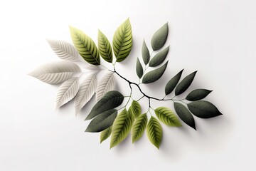 Small tree branches over white background. Generative AI illustration