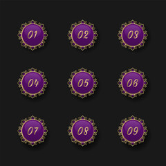 set of number points with gold ornament circles