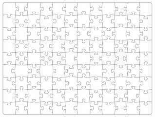 Poster - Jigsaw puzzle grid template, blank white pieces of puzzle pattern, vector background. Puzzle game empty shapes, jigsaw template with outline parts and square cuts, 9 and 12 layout puzzle grid