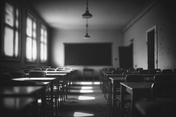 Poster - Blurred view of empty classroom. Generative AI