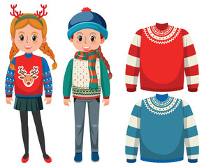 Sticker - Set of woman wearing ugly christmas sweater