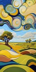 Wall Mural - 4K resolution or higher, A dynamic and energetic view of the plains, with bold, swirling patterns and a rich. Generative AI Technology