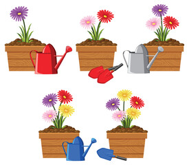 Poster - Set of colourful flowers in pots