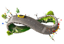 Road Repair Concept. Road In Form Of Infinity Sign With Different Road Conditions On A White Background. 3d Illustration