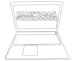 Aufkleber - One continuous line of Laptop with Exceptional Programmer word. Thin Line Illustration vector concept. Contour Drawing Creative ideas.