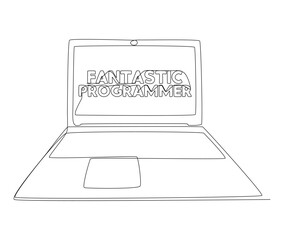 Aufkleber - One continuous line of Laptop with Fantastic Programmer word. Thin Line Illustration vector concept. Contour Drawing Creative ideas.