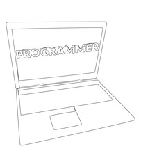 Aufkleber - One continuous line of Laptop with Programmer word. Thin Line Illustration vector concept. Contour Drawing Creative ideas.