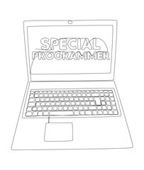 Aufkleber - One continuous line of Laptop with Special Programmer word. Thin Line Illustration vector concept. Contour Drawing Creative ideas.