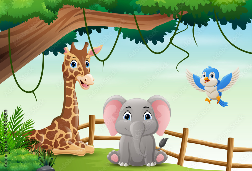 Cartoon wild animals in the jungle