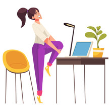 Woman In Relaxing On Work Station 