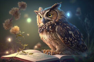 Sticker - Intelligent Owl in the Night. Generative AI