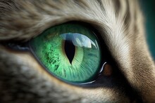 Green Cat's Eye At Extreme Close Up. Generative AI
