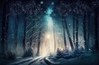 © Azar - Beautiful snowy forest and abstract shiny light background