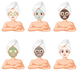 Wall Mural - Collection of Women Relaxing with a Face Mask Treatment