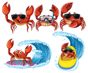 Wall Mural - funny crab cartoon characters in summer theme