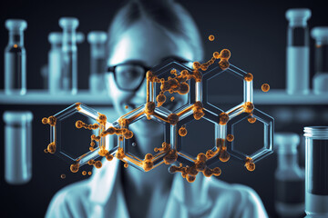 Poster - Composite image of digitally generated image of chemical structure, Generative AI	