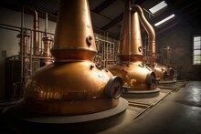 Inside View Of A Scotch Whisky Distillery. Photo Generative AI