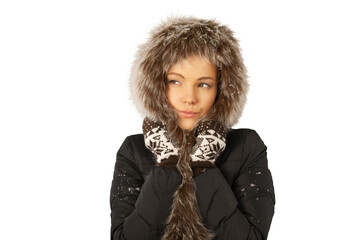 Wall Mural - Portrait of beautiful young woman with   make-up in winter clothes